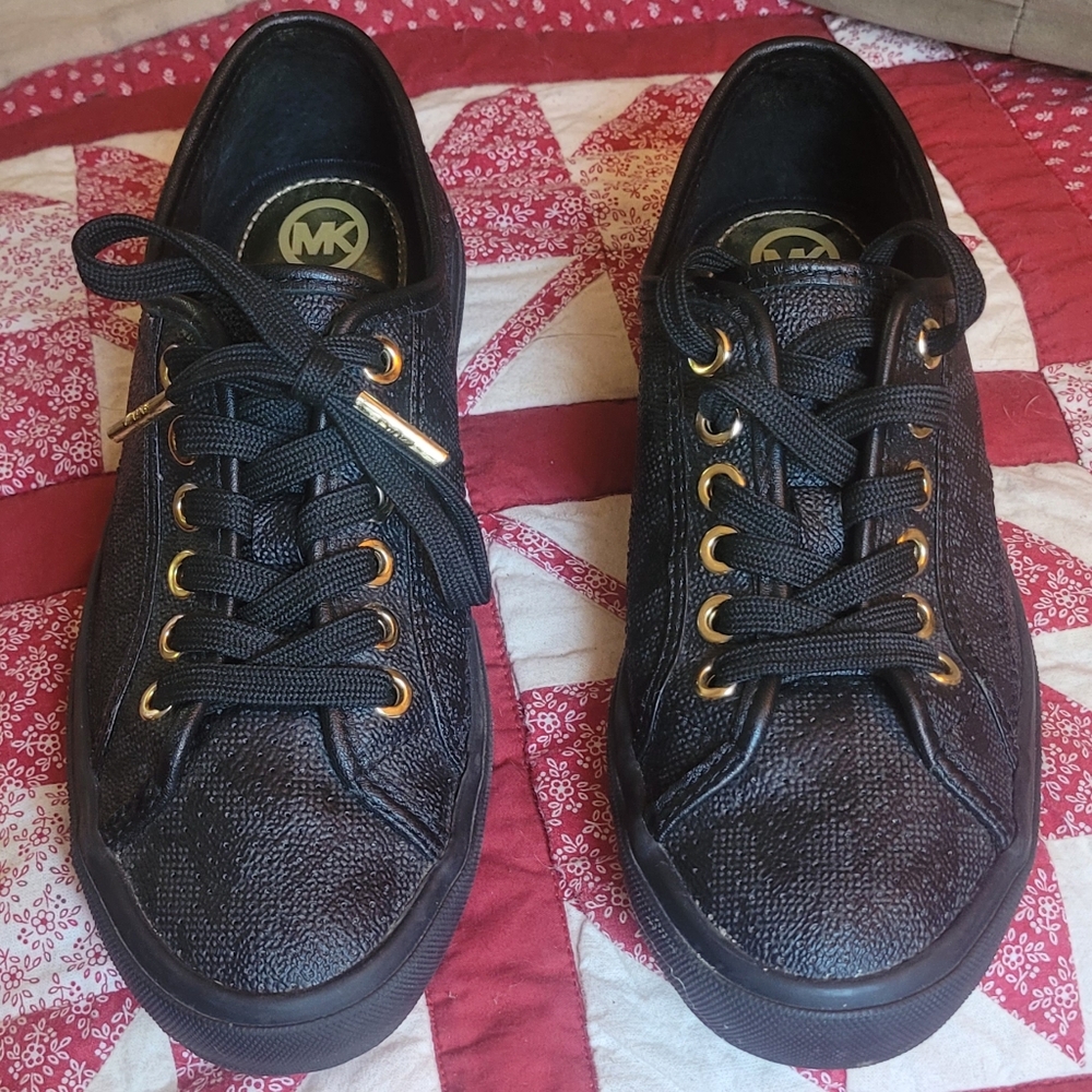 Michael Kors Black Sneakers with Gold Accents